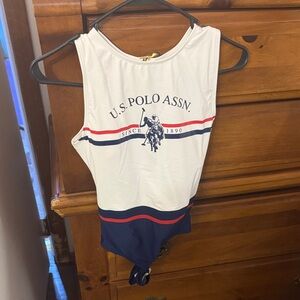 U.S. Polo Assn. White and Blue One-Piece Swimsuit